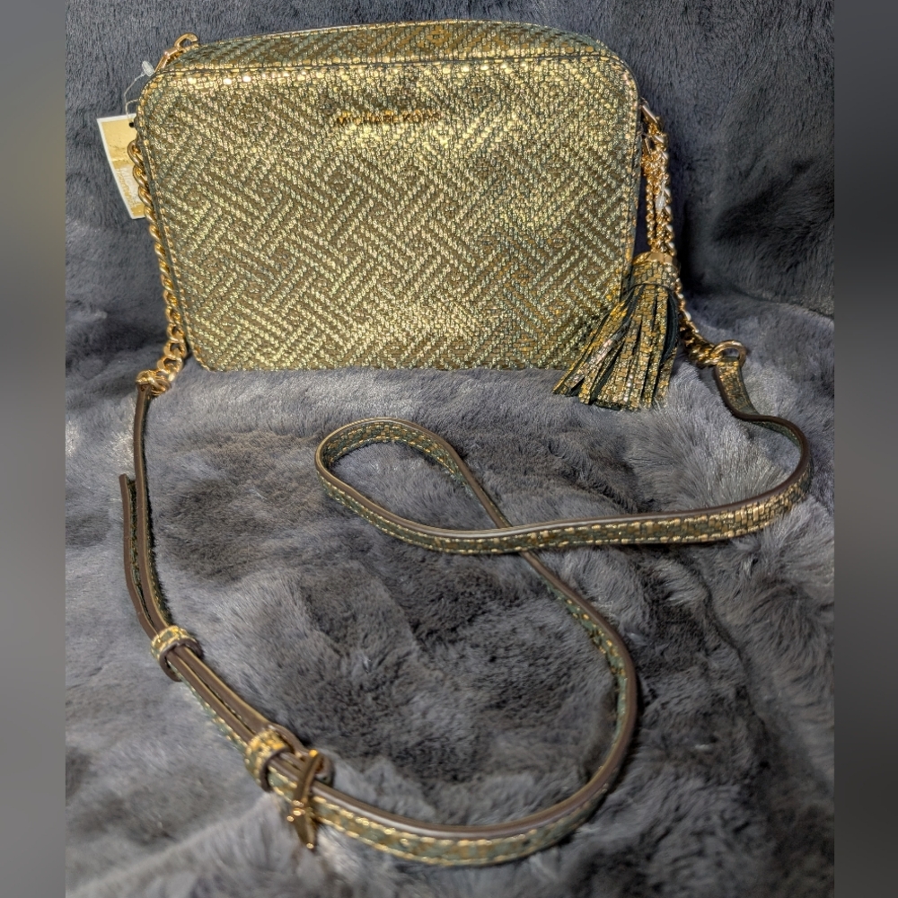 Michael Michael Kors Ginny Gold Metallic Crossbody Camera Bag